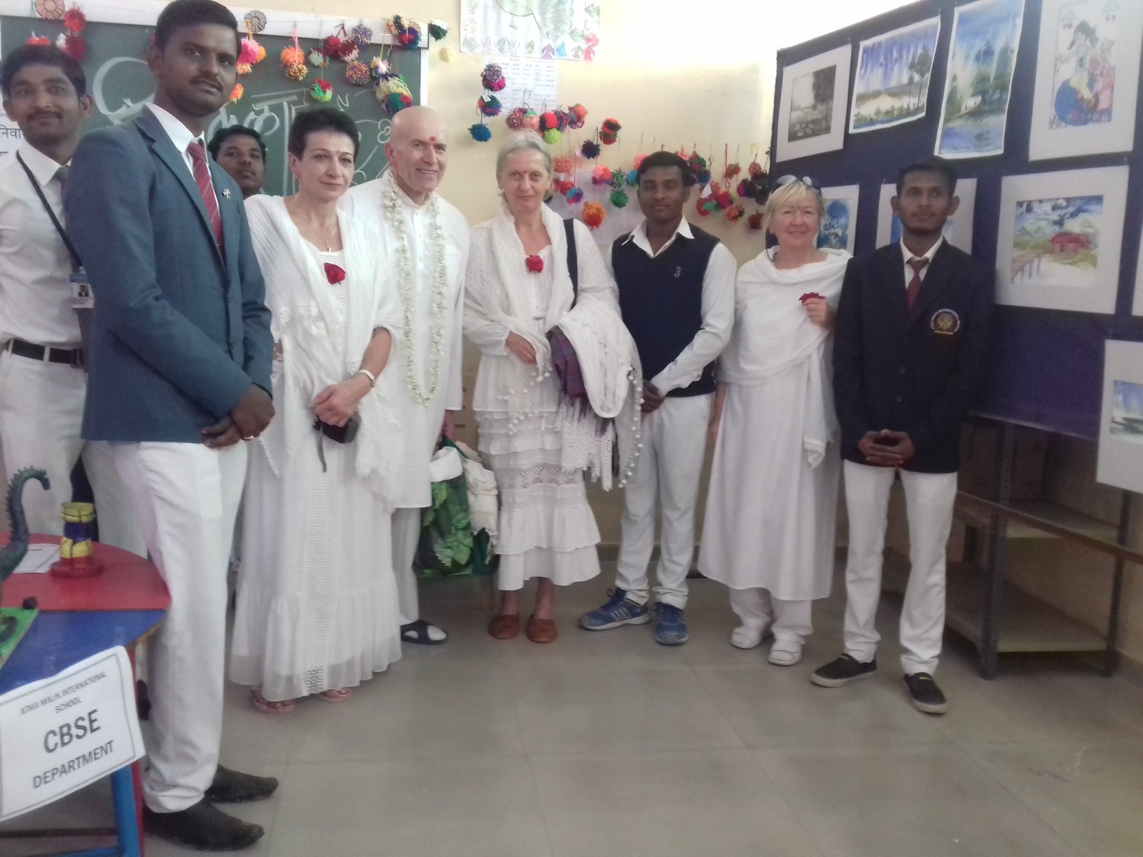Visitors at the students' art exhibition